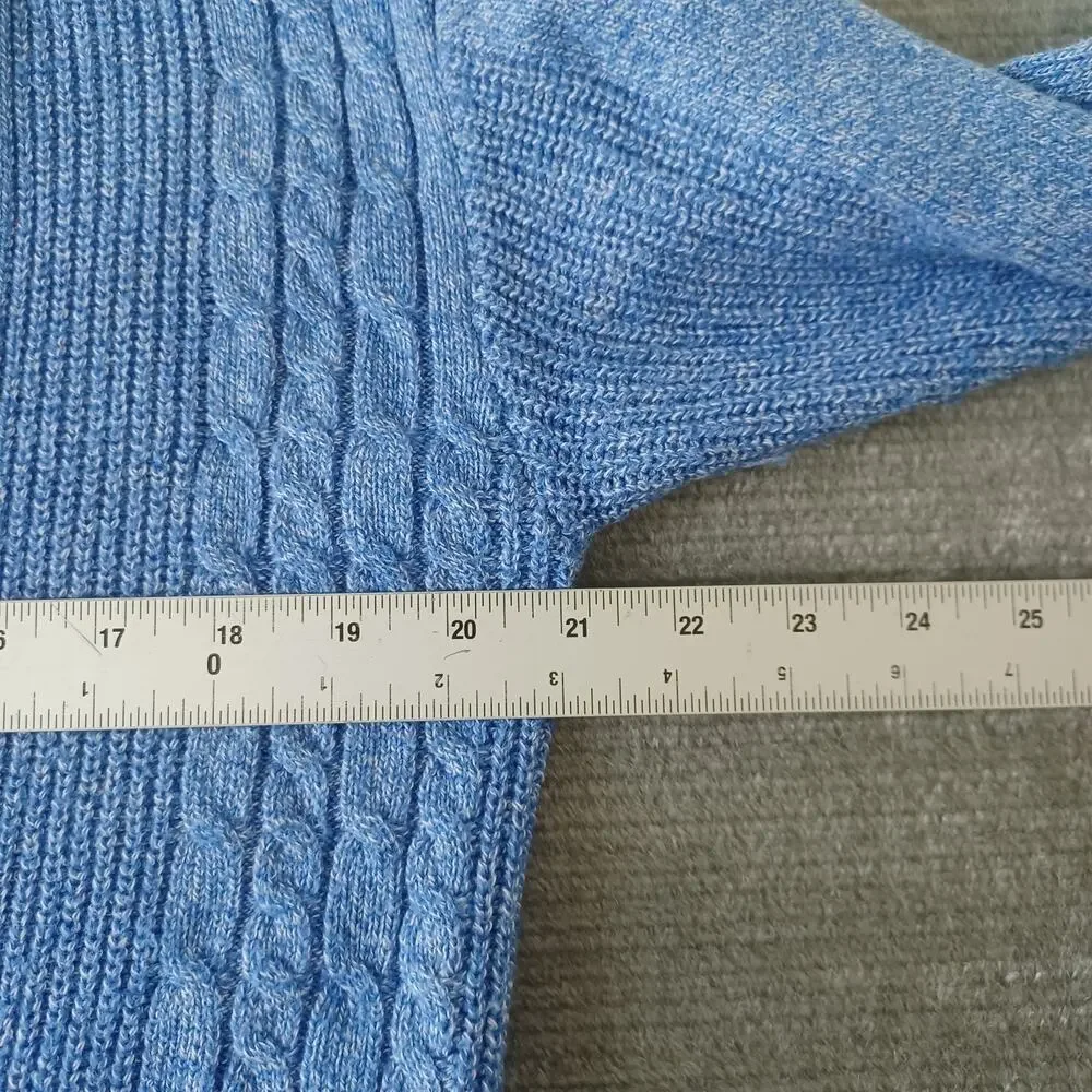 Talbots Cable Knit Cardigan Women M Blue Deep V-Neck Heavyweight Grannycore Cozy